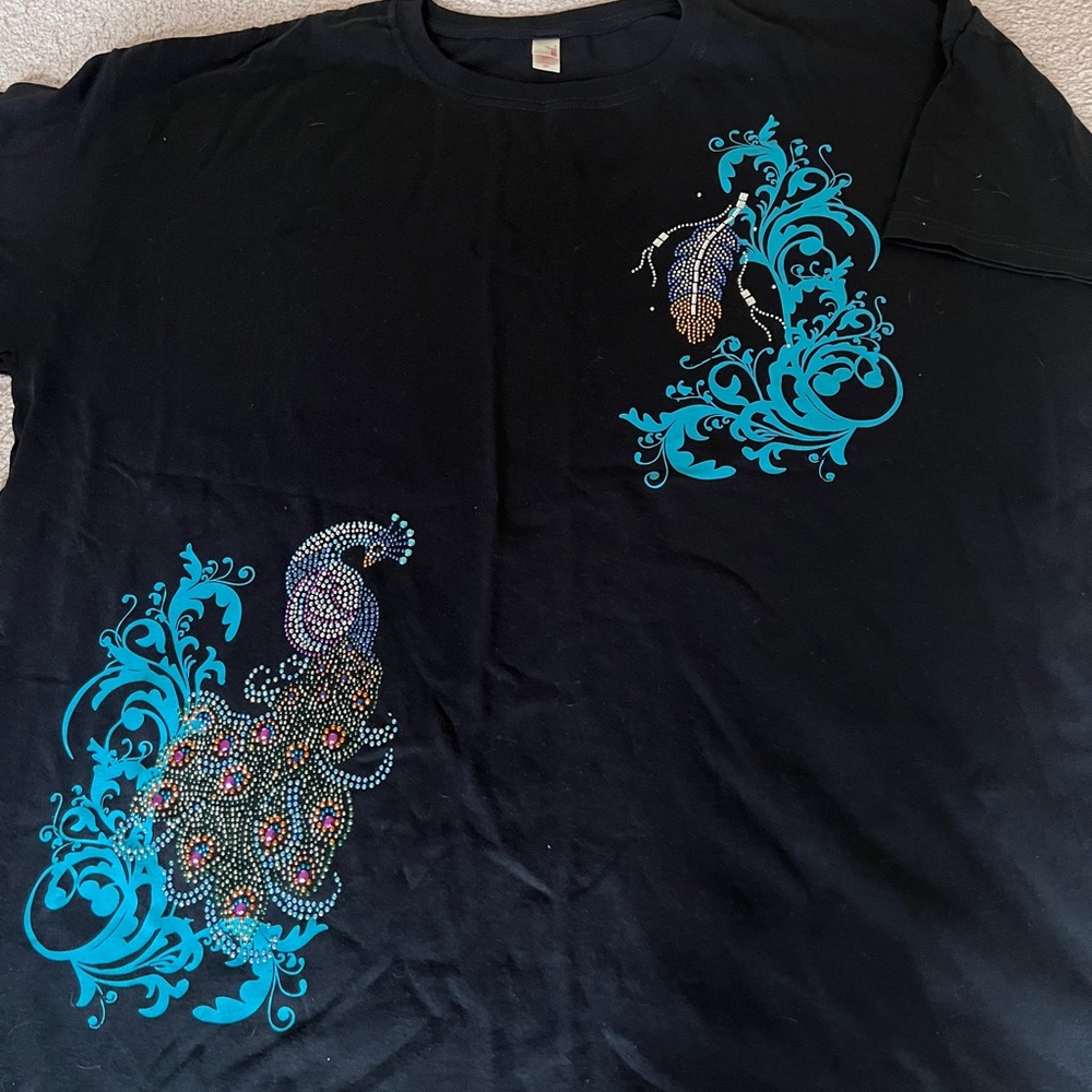 Black unisex bedazzled t shirt w turquoise design sz 3XL